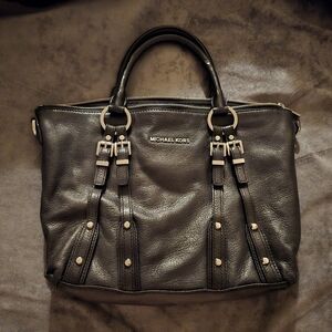 MICHAEL KORS 2013 Leight Black Leather Satchelwith Studs and Buckle